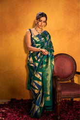 Buy Green & Blue Silk Saree Online - House of Surya